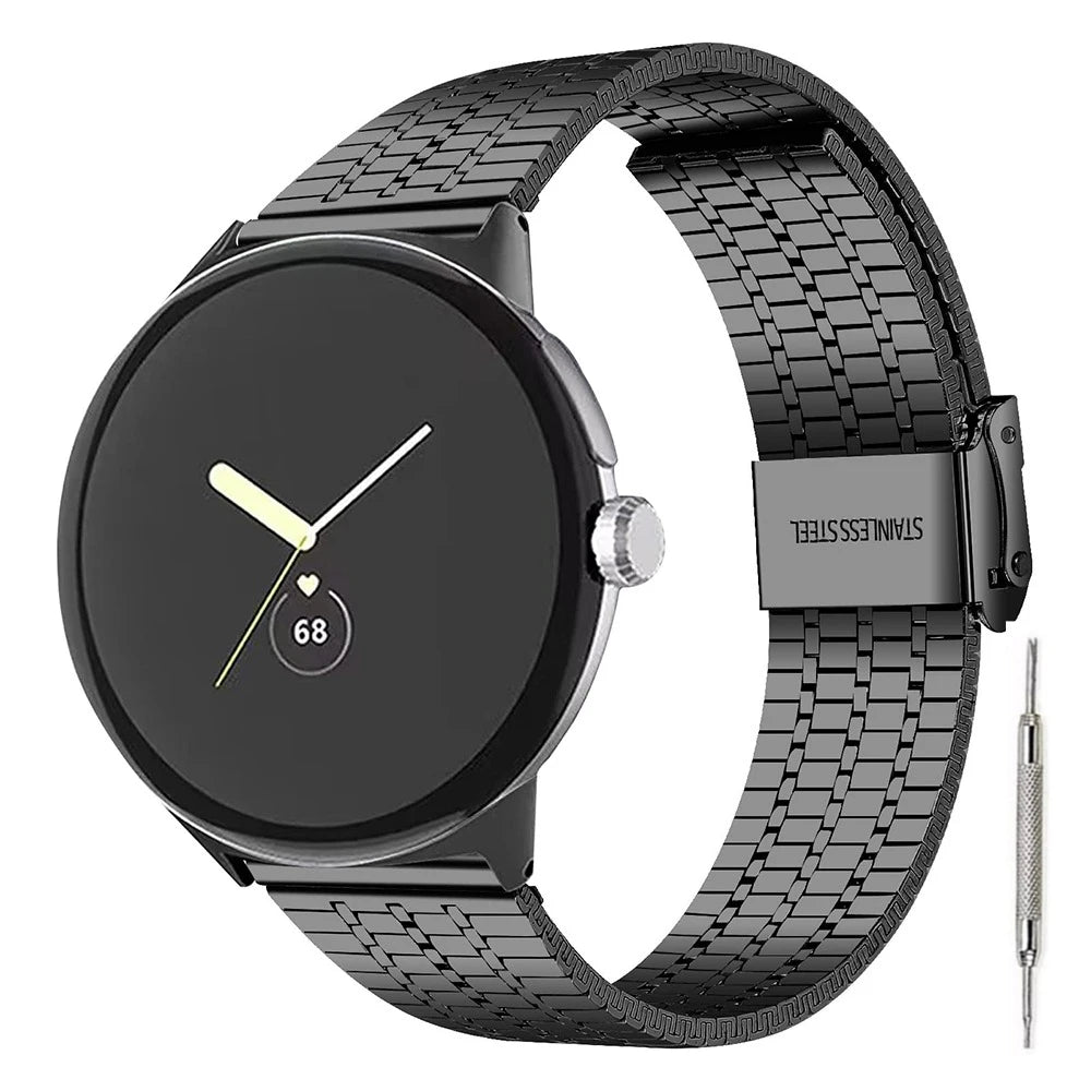 Black Google Pixel Watch 5, 4 and 3 Seven-Bead Stainless Steel Link Band