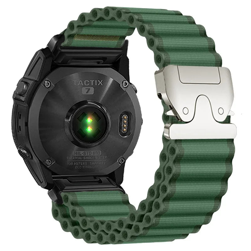 Green / Starlight Garmin QuickFit 20/22/26mm Parachute Nylon Band with Hook Buckle