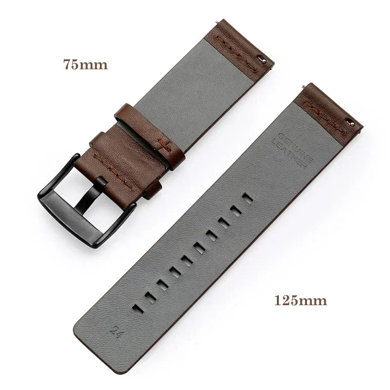 COROS Leather Watch Band with Square Adjustment Holes - Strap underside and length illustration