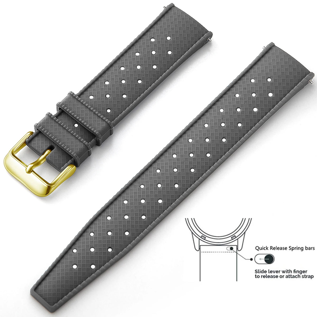 Tropic Silicone Band for Polar – Gray / Gold Buckle