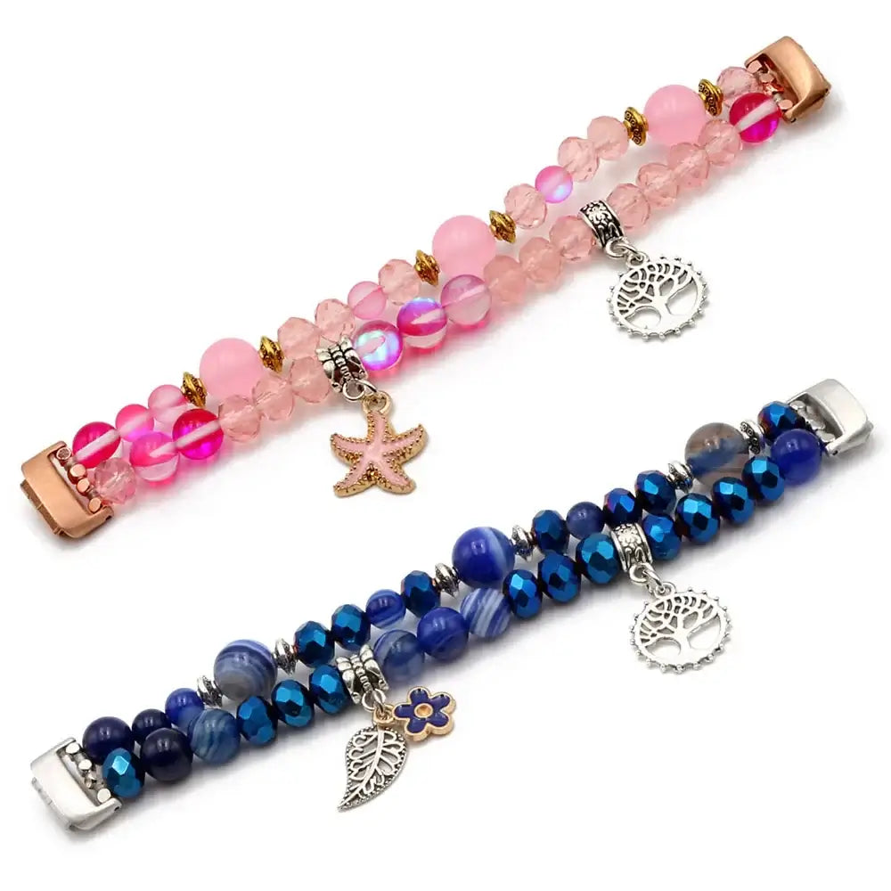 Fitbit Inspire 3 Double-Strand Beaded Charm Band - Pink and blue beaded charm bands