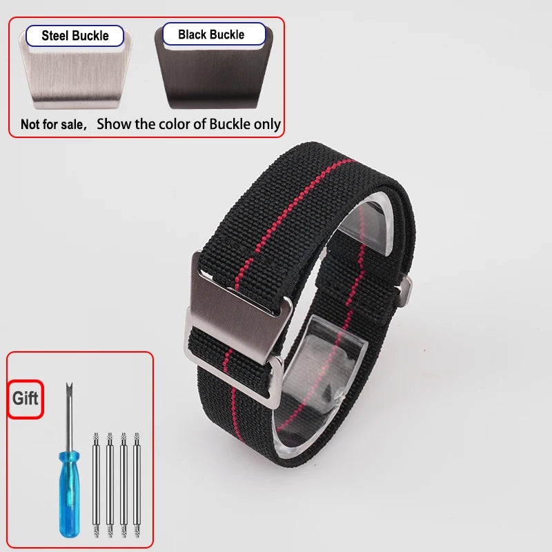 Polar Elastic Nylon Parachute Watch Band — Black / Red