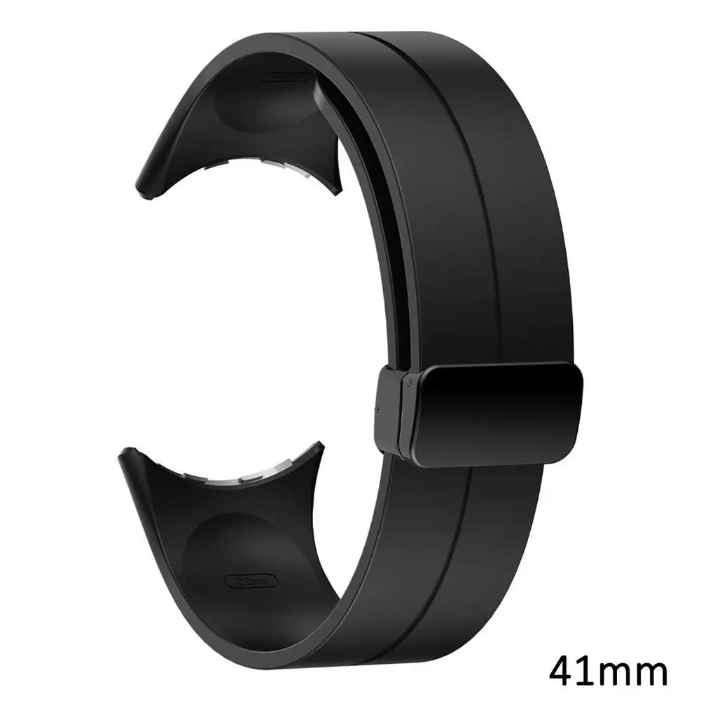 Black - Pixel Watch 1-2-3-4-5 (41mm) Google Pixel Watch 5, 4 and 3 Silicone Band, Magnetic Folding Buckle