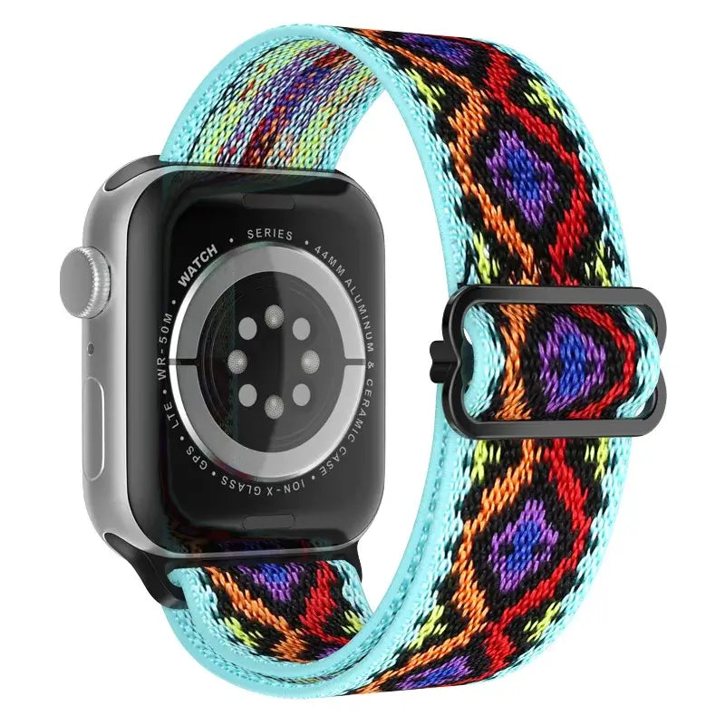 Multicolor Geometric adjustable stretch nylon Apple Watch band