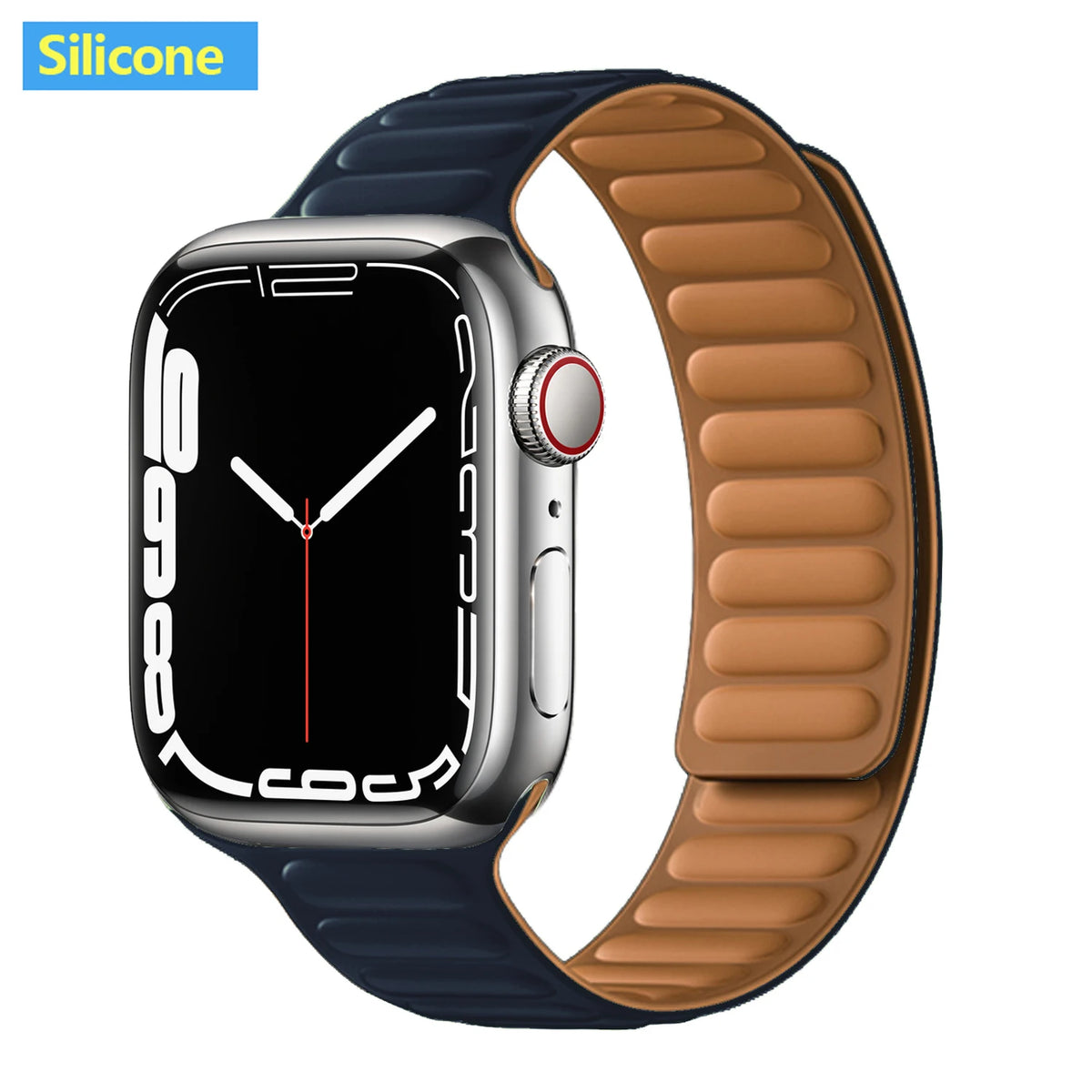 Magnetic Apple Watch Link Band - Leather & Silicone in Silicone / Midnight Blue