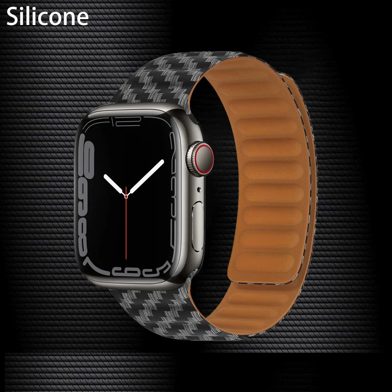 Magnetic Apple Watch Link Band - Leather & Silicone in Silicone / Carbon Pattern