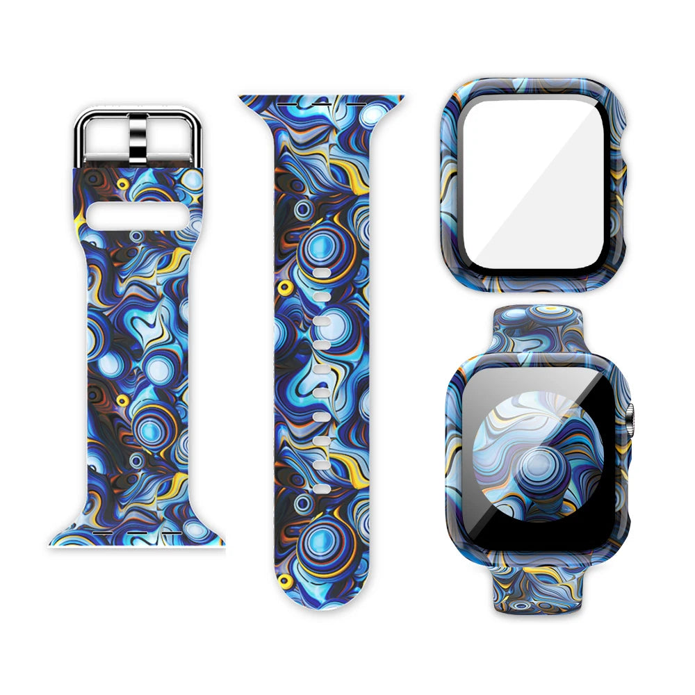 Printed Silicone Apple Watch Band - Floral & Animal Patterns in Blue Abstract Swirl