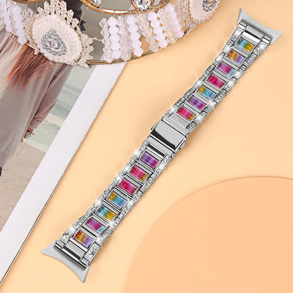 Silver / Multicolor Google Pixel Watch 5, 4 and 3 41mm Resin Inlay Link Bracelet Band