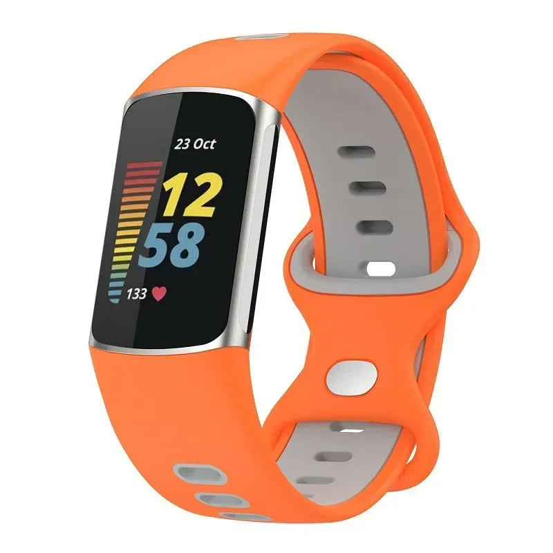 Fitbit Charge 5/6 Two-Tone Silicone Pin Band - Orange / Gray