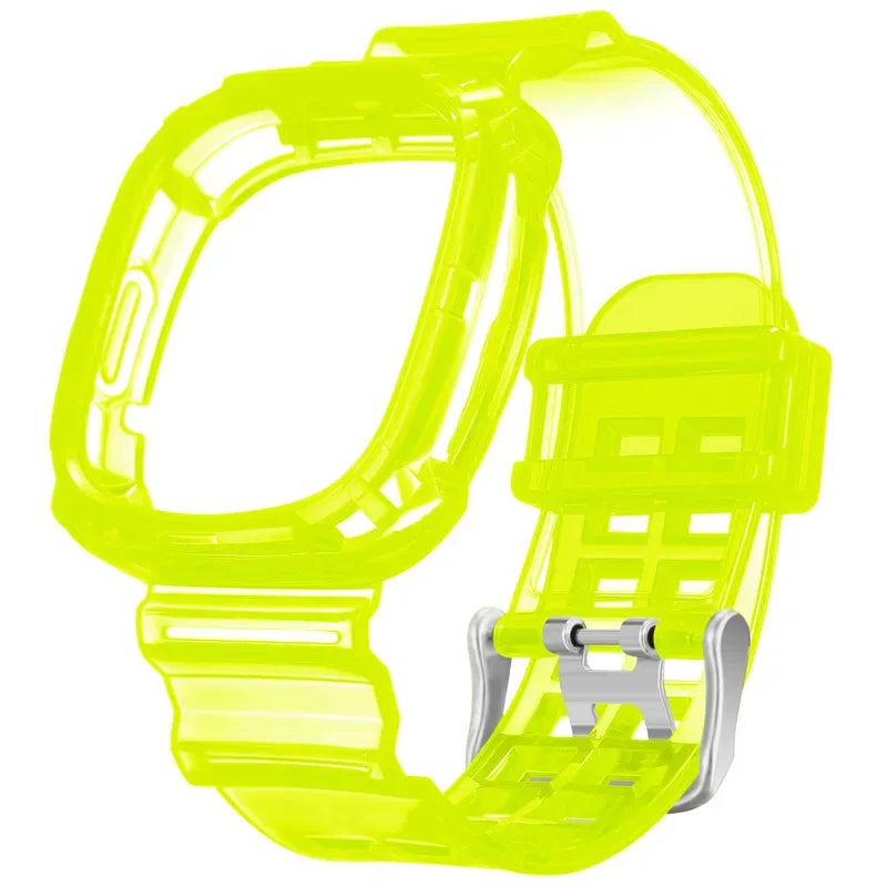 Neon Yellow Fitbit Versa 4 and Versa 3 Clear Band with Built-In Case
