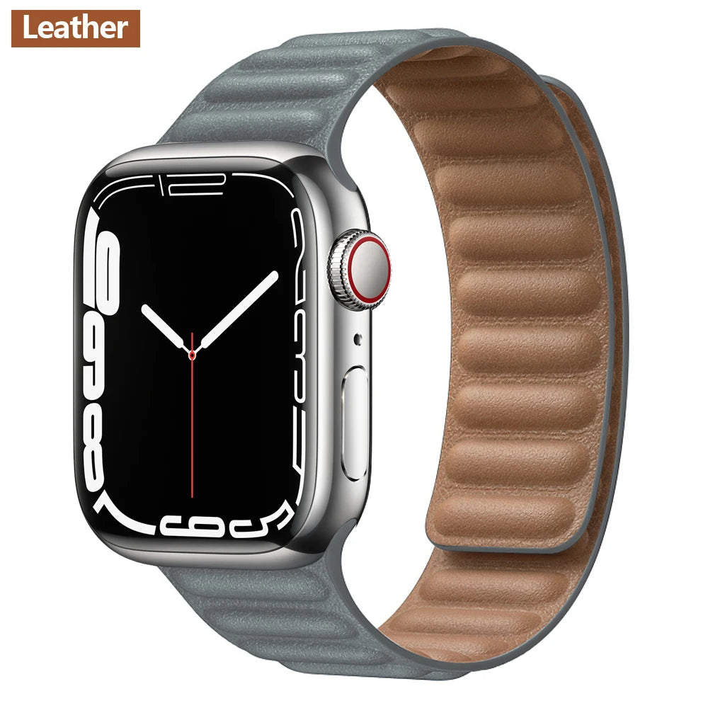Magnetic Apple Watch Link Band - Leather & Silicone in Leather / Gray