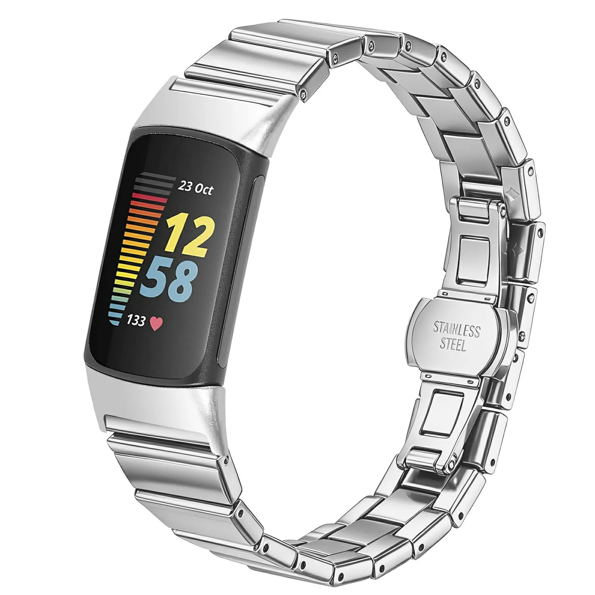 Fitbit Charge 5 and 6 Slim Stainless Steel Link Band, Silver