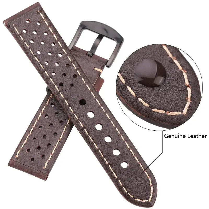 Leather strap edge stitching and construction detail for compatible Huawei watches