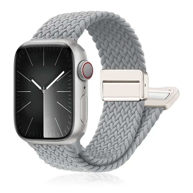Braided Nylon Apple Watch Band with Adjustable Hook Clasp in Light Gray