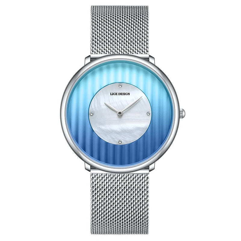 Women's Gradient Dial Mesh Quartz Watch — Cyan / Blue — BandsCo Straps