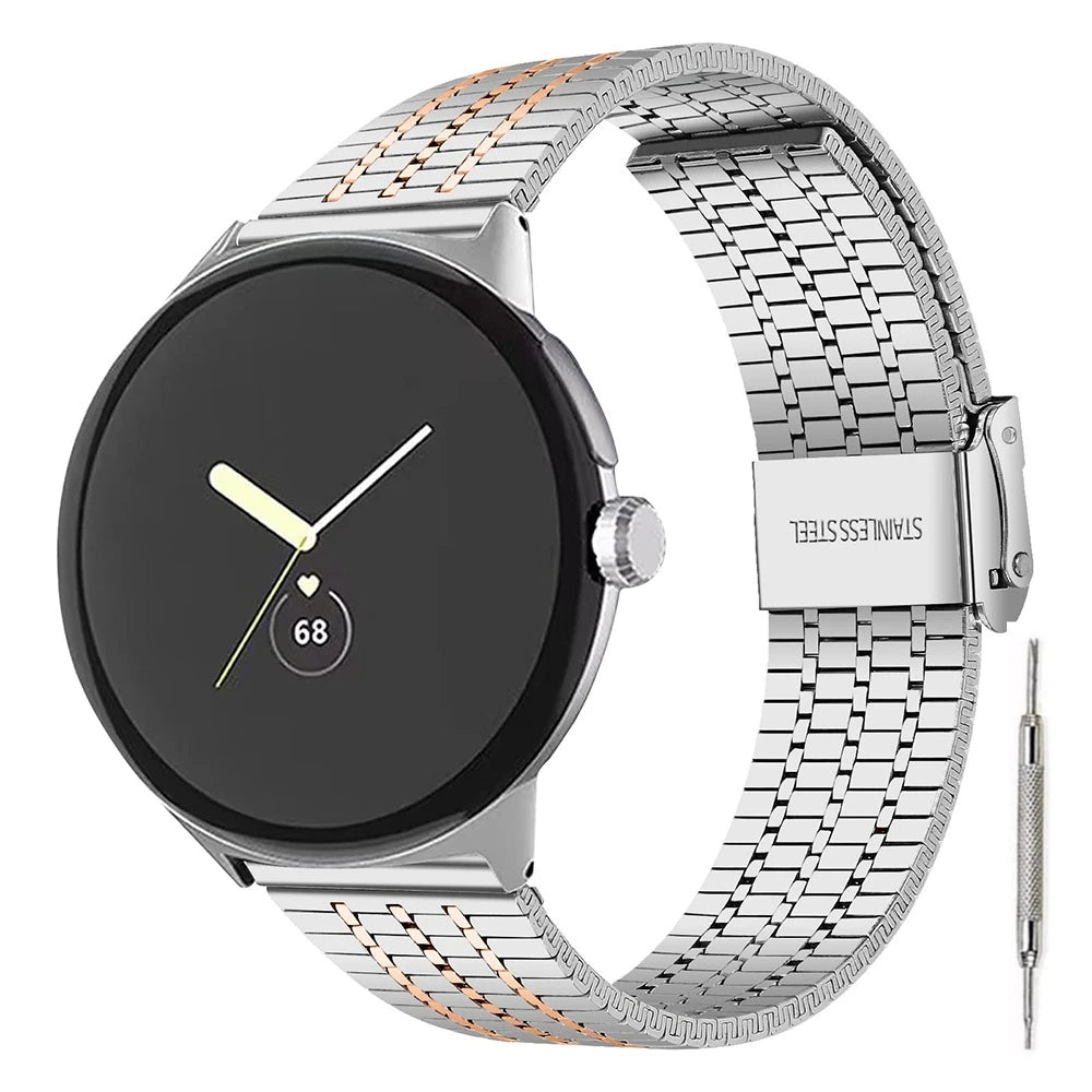 Silver / Rose Gold Google Pixel Watch 5, 4 and 3 Seven-Bead Stainless Steel Link Band
