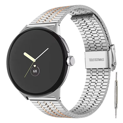 Silver / Rose Gold Google Pixel Watch 5, 4 and 3 Seven-Bead Stainless Steel Link Band