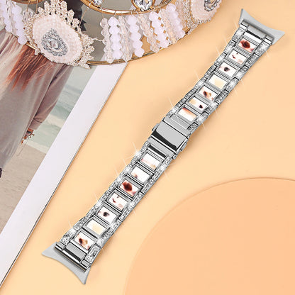 Silver / Nougat Google Pixel Watch 5, 4 and 3 41mm Resin Inlay Link Bracelet Band