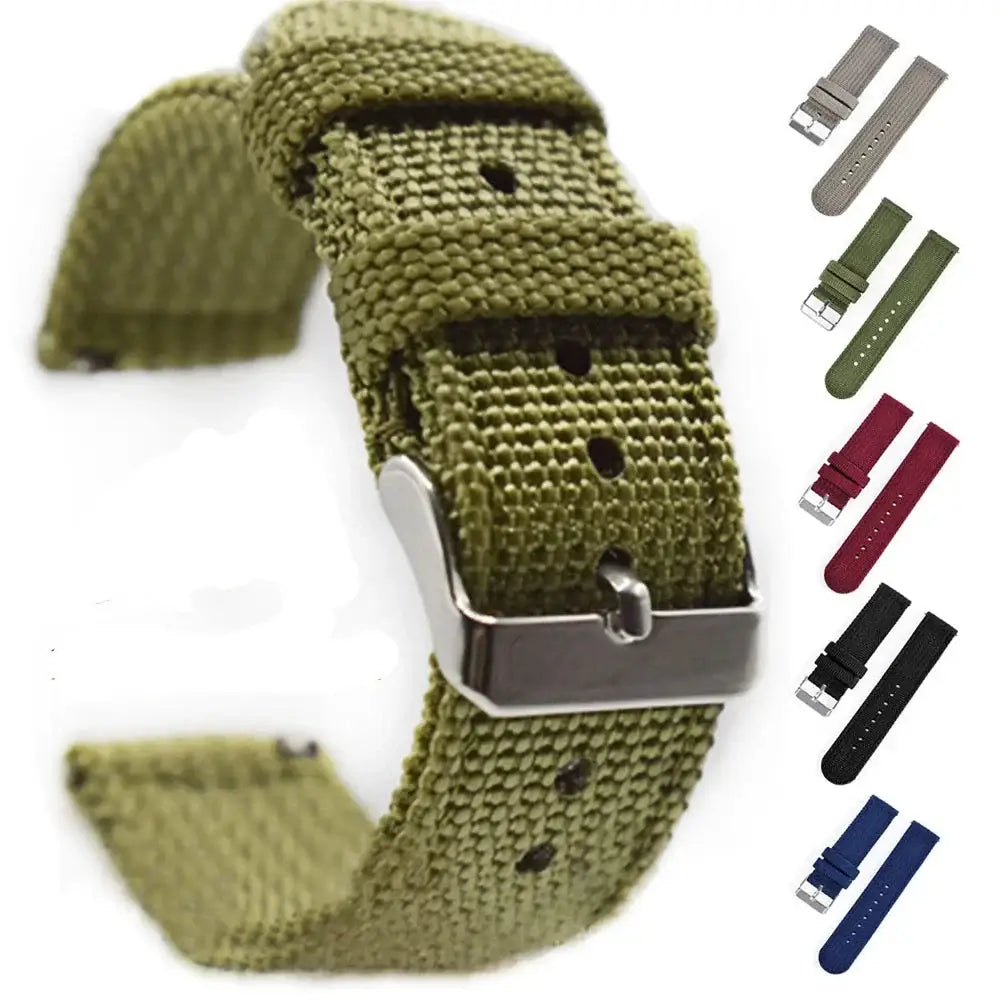 Olive green woven nylon band with color previews