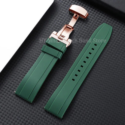 Garmin Silicone Butterfly Clasp Band in Green with Rose Gold Clasp