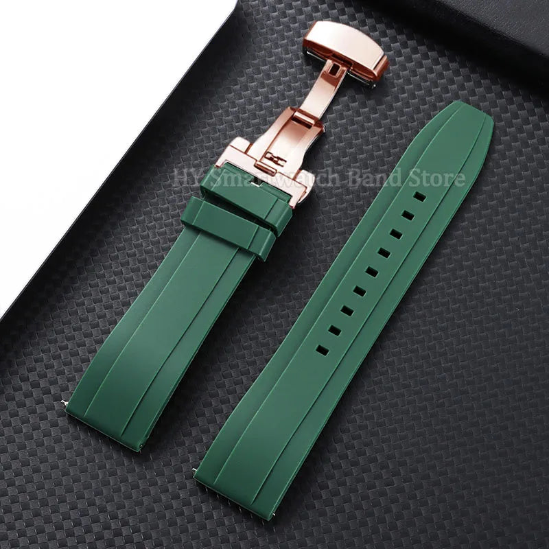 Garmin Silicone Butterfly Clasp Band in Green with Rose Gold Clasp