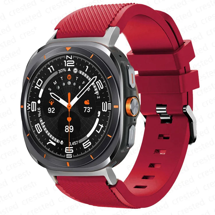 Samsung Galaxy Silicone Sport Watch Band - 20mm/Ultra+Ultra2 in red, showcasing its durable silicone design and sporty style.