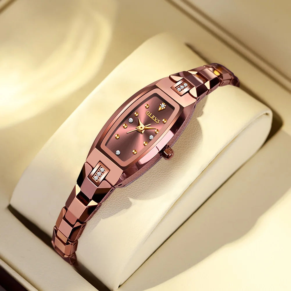 Women's Slim Tonneau Crystal Accent Watch — Rose Gold Tone — BandsCo Straps