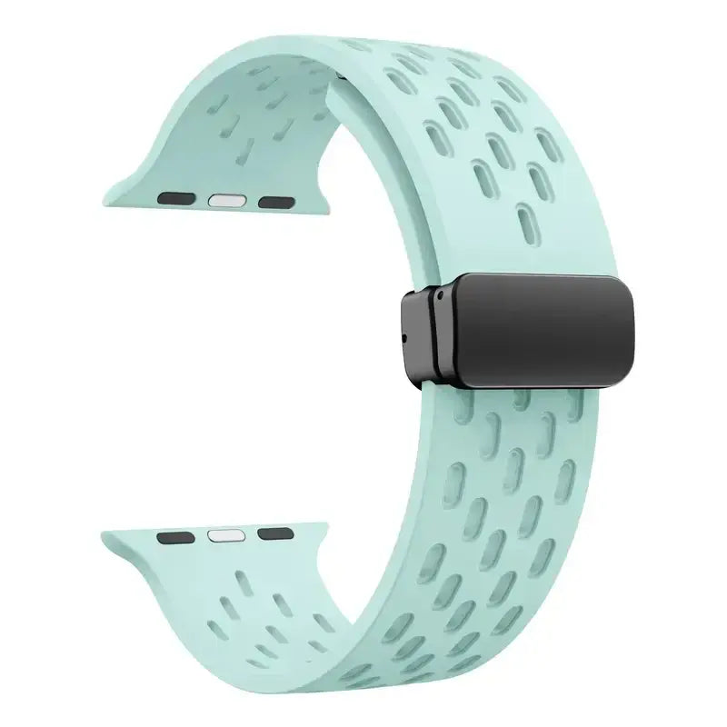 Mint Green perforated silicone Apple Watch band with magnetic clasp