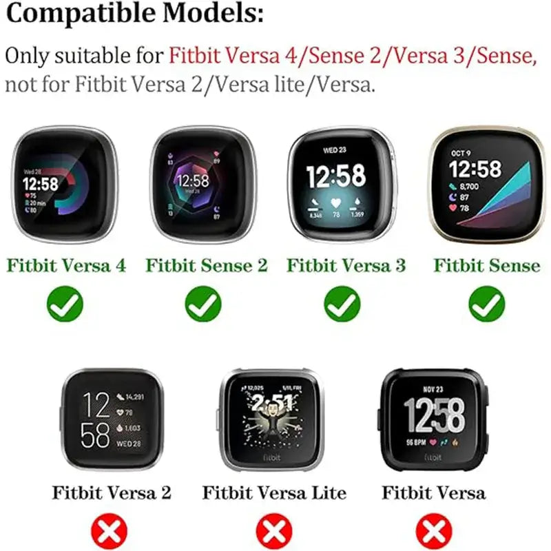 Fitbit Versa 3/4 & Sense 1/2 Magnetic Silicone Band - Versa 3/4 and Sense 1/2 compatibility diagram