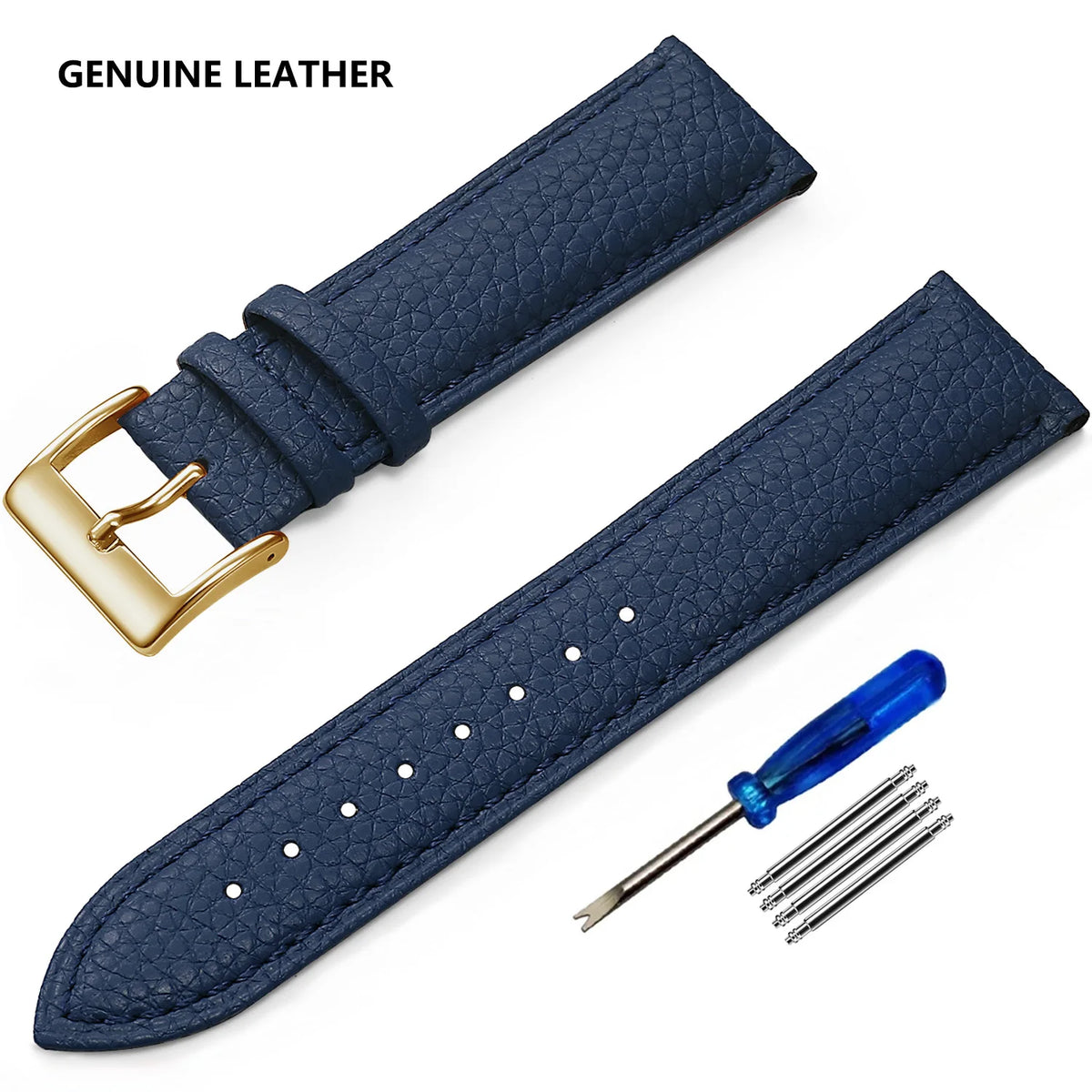 Garmin Grained Leather Band in Navy Blue with Rose Gold Buckle