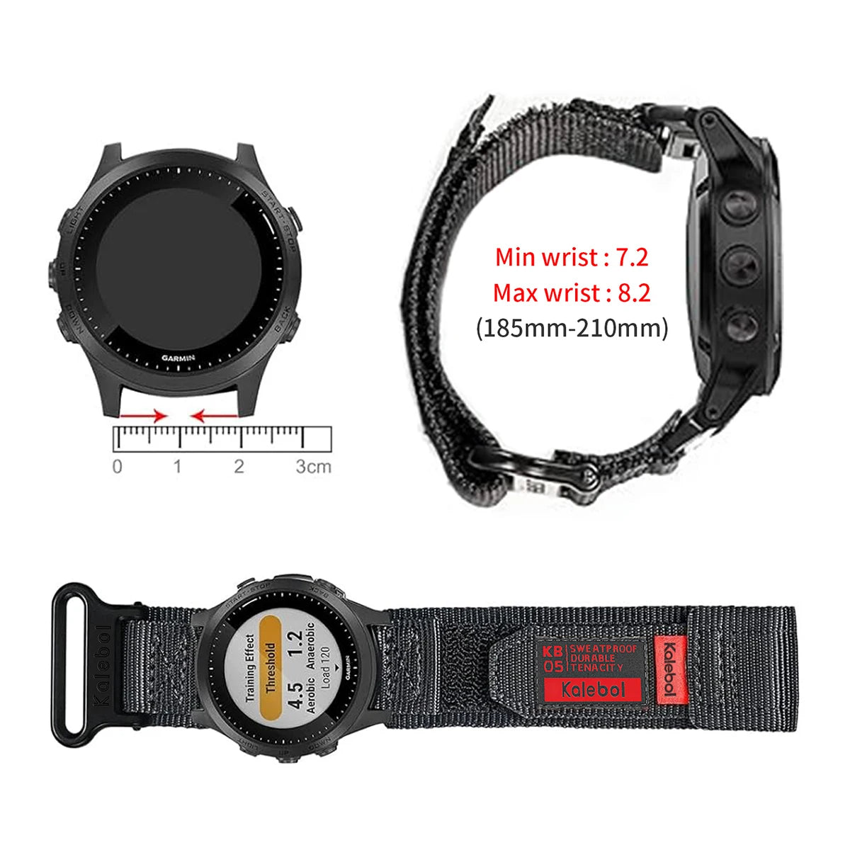 Garmin QuickFit Nylon Loop Band with Text Patch strap length and wrist sizing guide