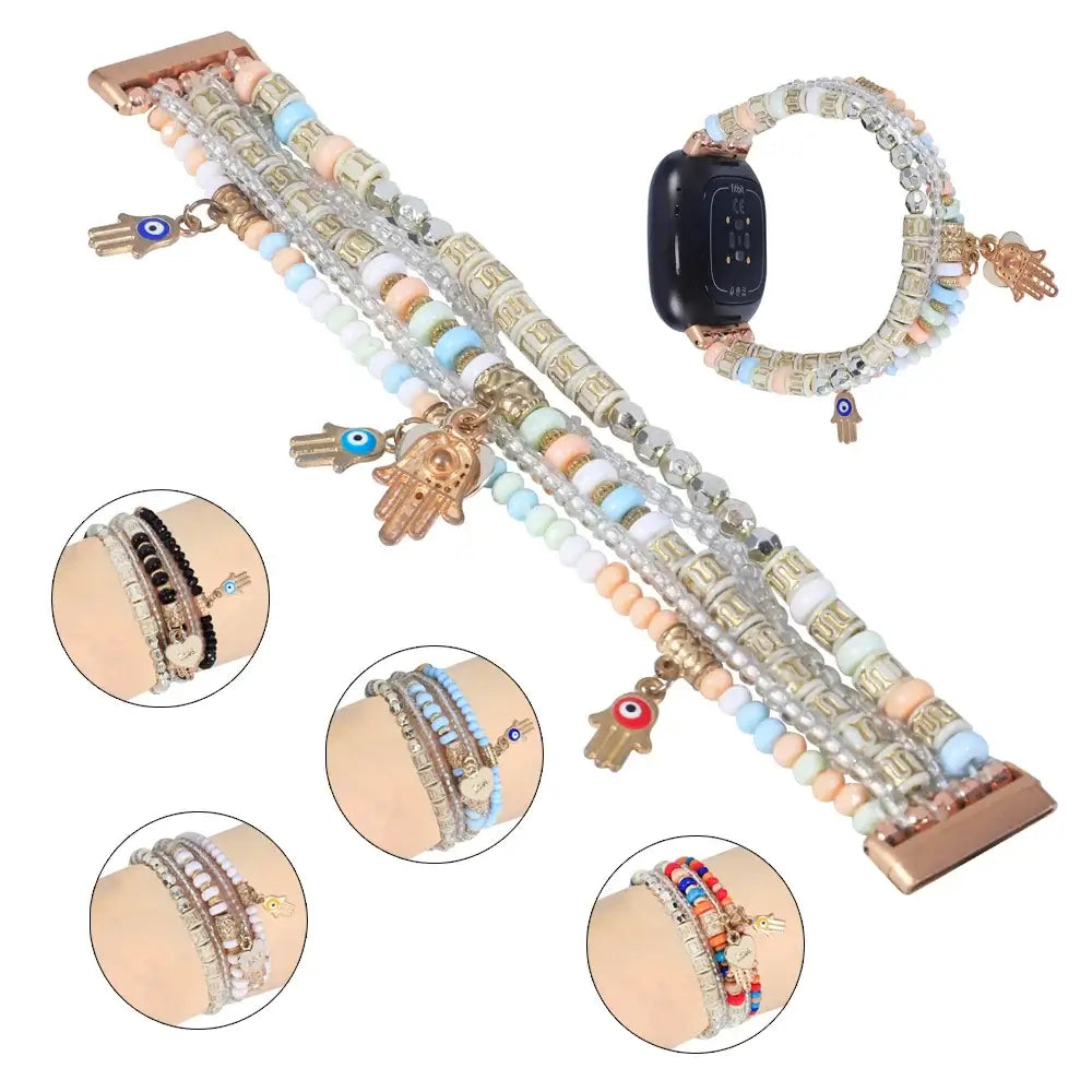 Fitbit Versa & Sense Beaded Stretch Charm Band - Pastel beaded bracelet with charm details