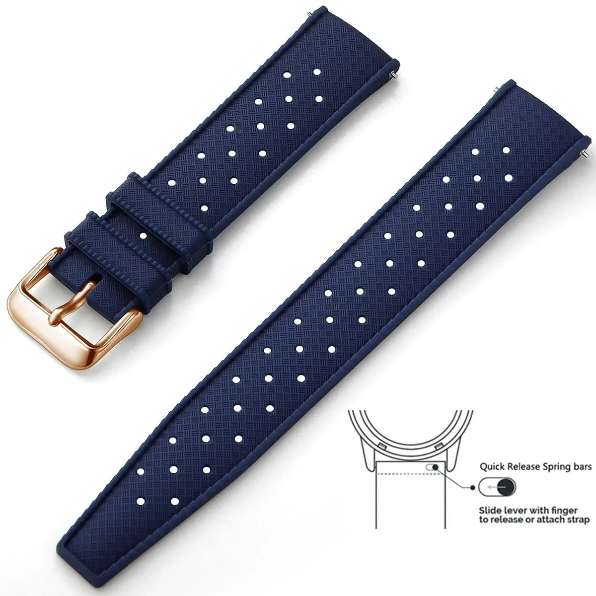 Tropic Silicone Band for Amazfit – Navy Blue / Rose Gold Buckle