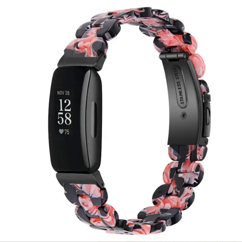 Fitbit Inspire Marbled & Tortoiseshell Resin Band - Black Floral / Black