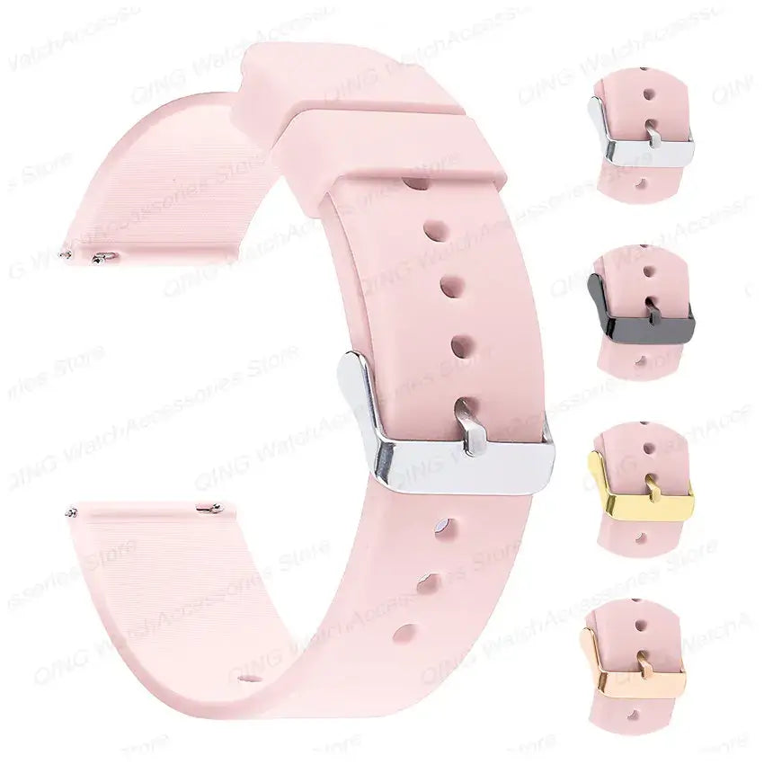 Smooth Silicone Buckle Band in Light Pink, with buckle finish previews for compatible Huawei watches