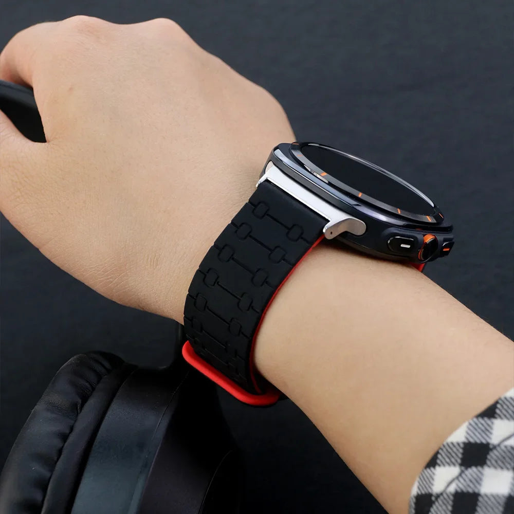 Samsung Galaxy Silicone Link Watch Band – Magnetic for Ultra/Ultra2/Watch8/Watch8 Classic/Watch9 shown on wrist.
