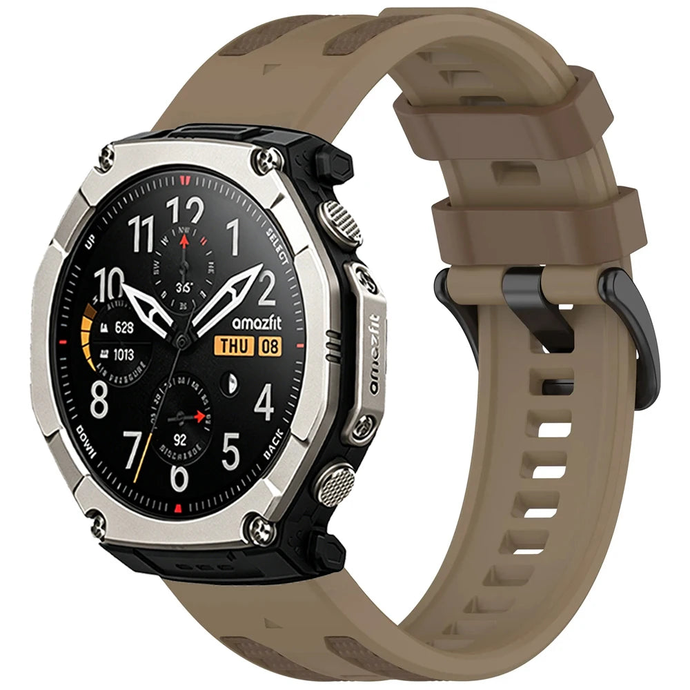 Khaki Brown Garmin QuickFit 22/26mm Silicone Band with Contrast Keepers