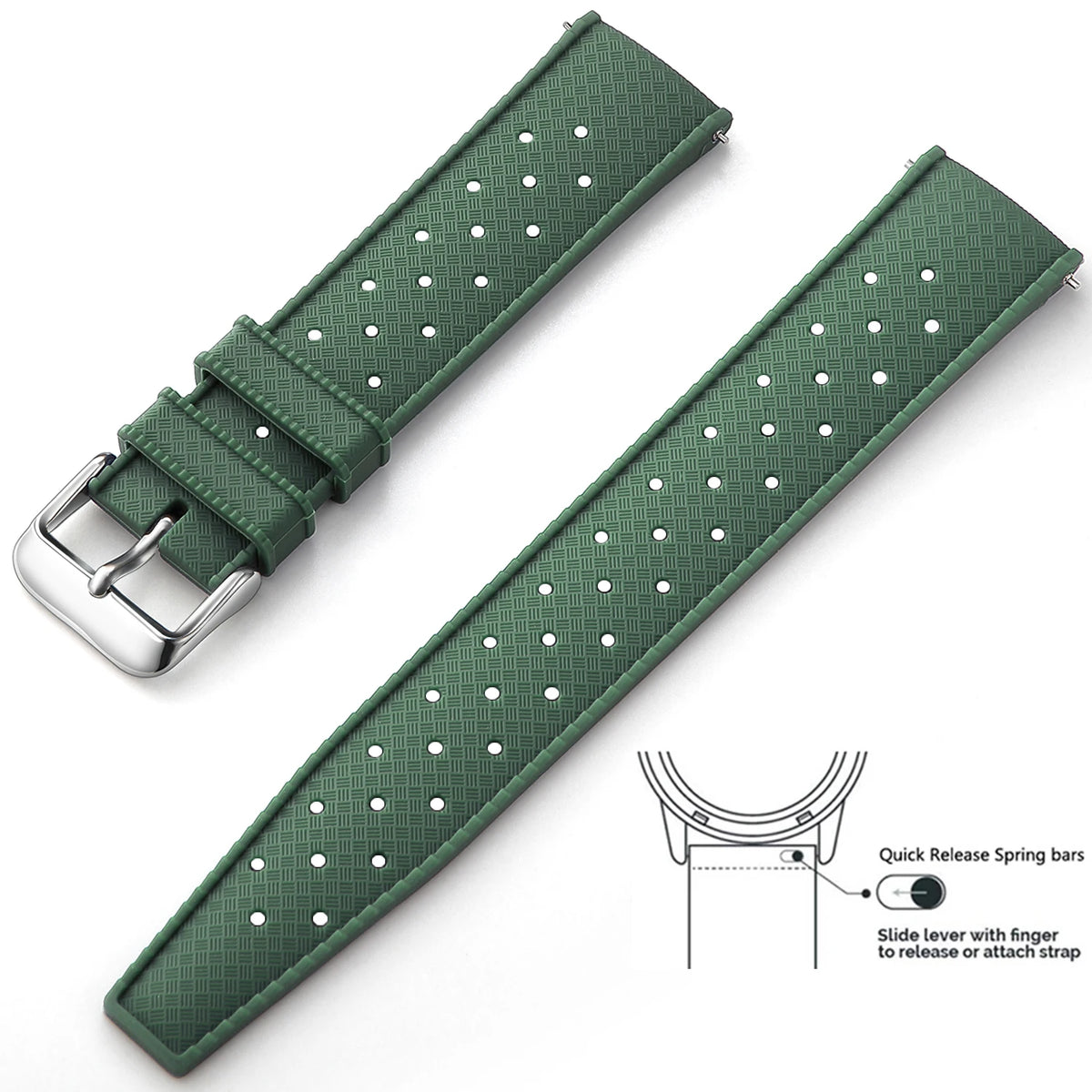 Tropic Silicone Band for Motorola Moto — Forest Green / Silver Buckle