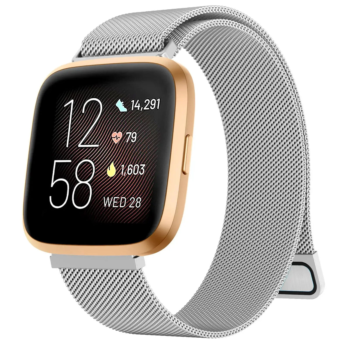 Fitbit Versa & Sense Magnetic Steel Mesh Loop Band - Silver