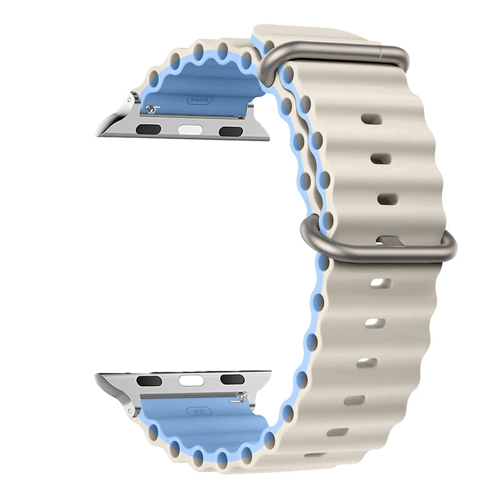 Ribbed Silicone Apple Watch Band - Solid & Two-Tone in Ivory / Sky Blue