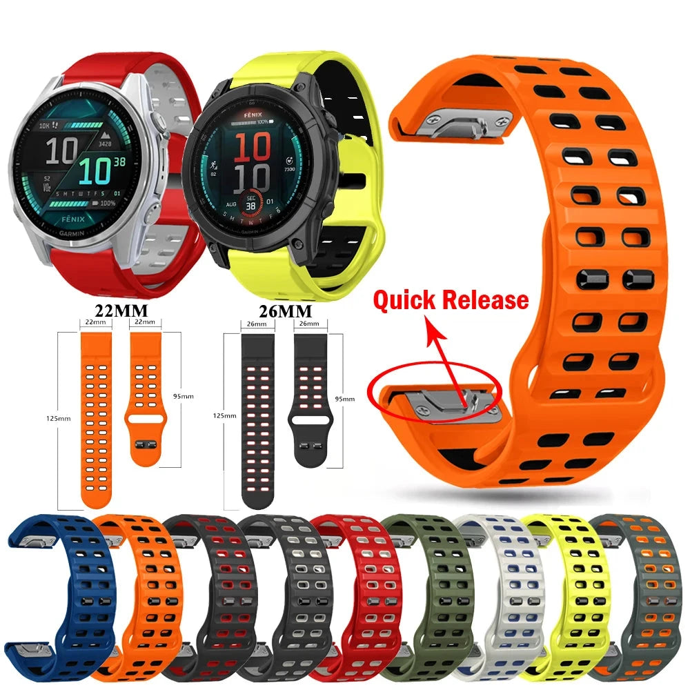 Garmin QuickFit 22/26mm Perforated Silicone Band with Tuck Closure