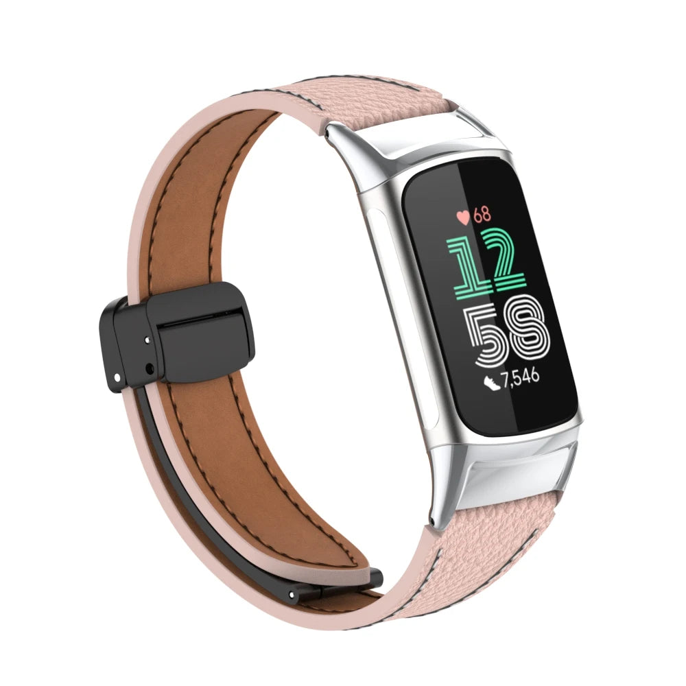 Fitbit Charge 5 and 6 Leather Band with Magnetic Folding Clasp — material detail