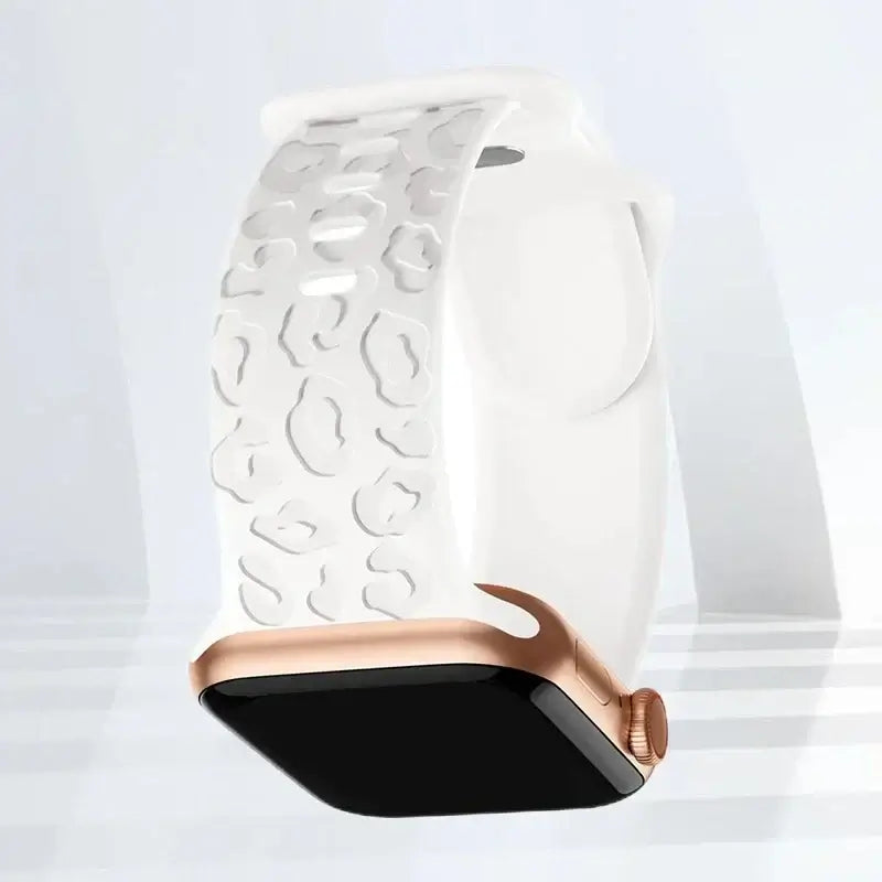 White Leopard silicone Apple Watch band