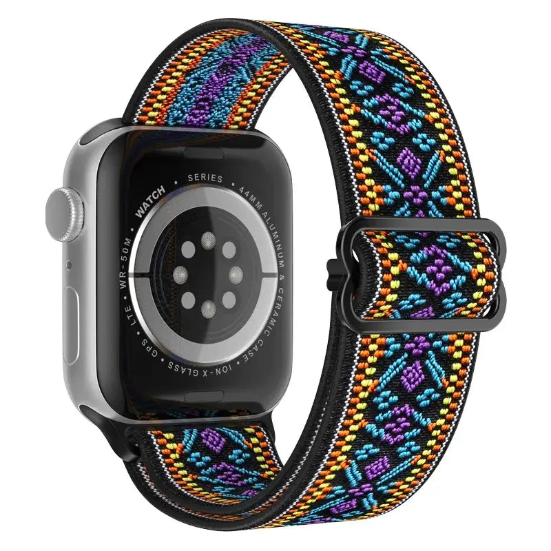 Purple Geometric adjustable stretch nylon Apple Watch band