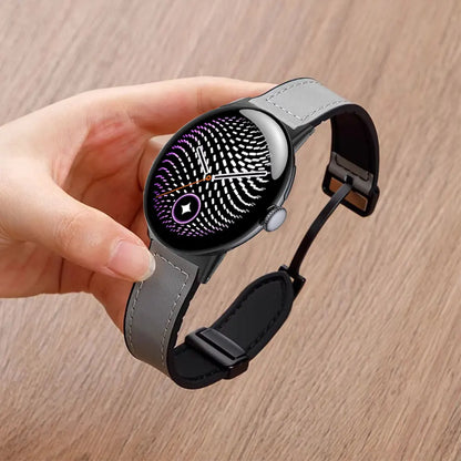 Grey Google Pixel Watch 5, 4 and 3 Leather and Silicone Band, Magnetic Clasp