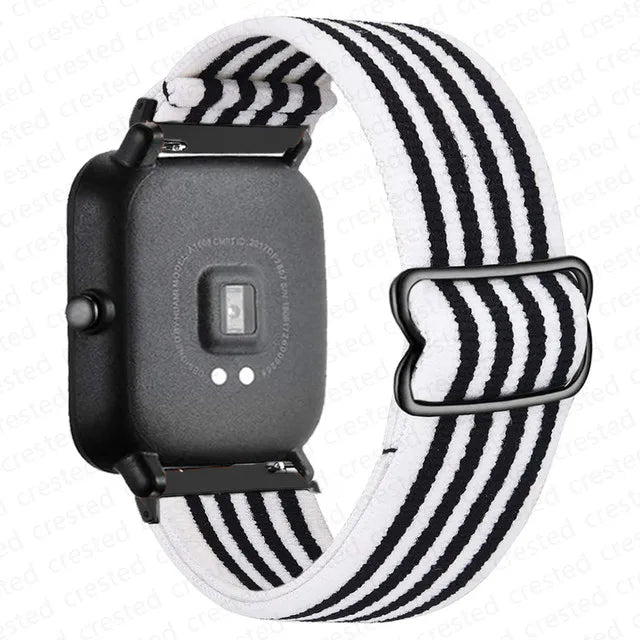 COROS Adjustable Elastic Fabric Watch Band - Black / White Stripes