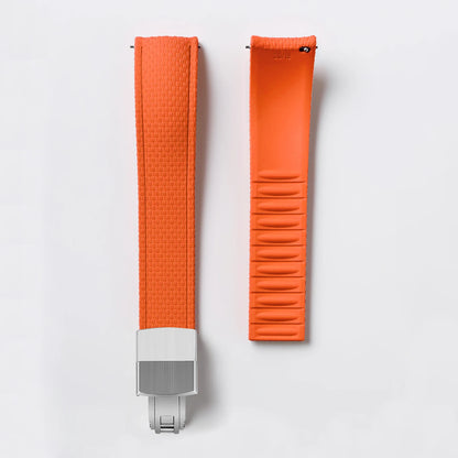 Garmin Curved-End FKM Rubber Band in Orange with Silver Clasp