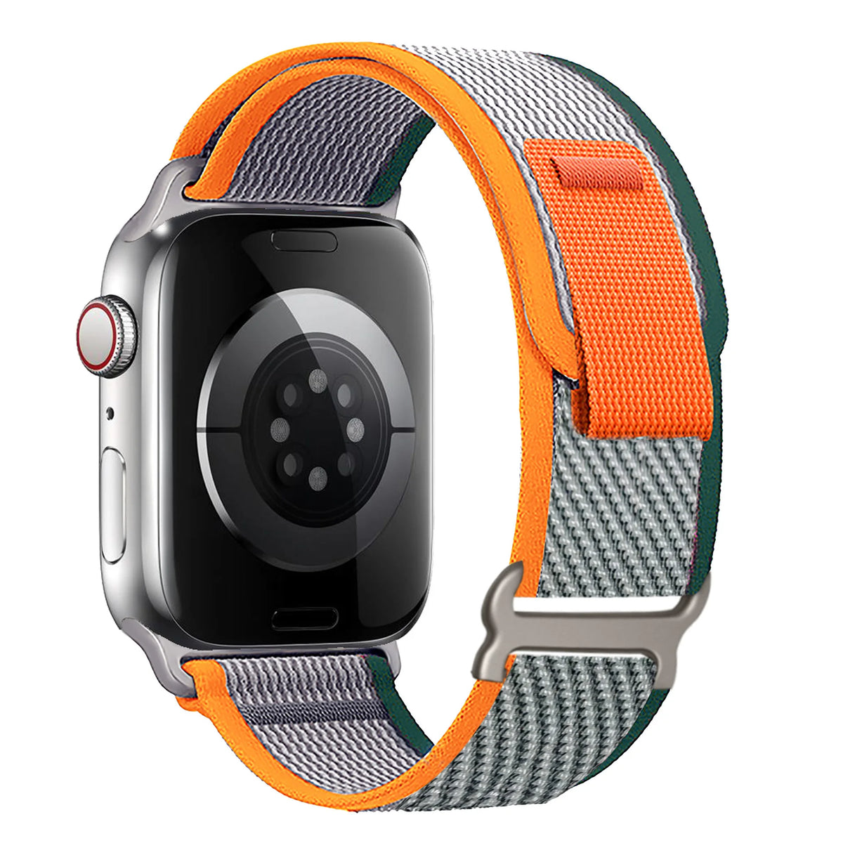 Two-Tone Nylon Apple Watch Trail Loop with Pull Tab in Gray / Green / Orange