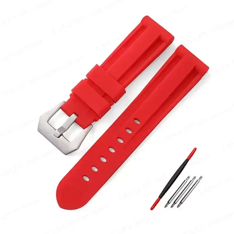 TicWatch Recessed-Panel Silicone Band - Red / Silver Buckle
