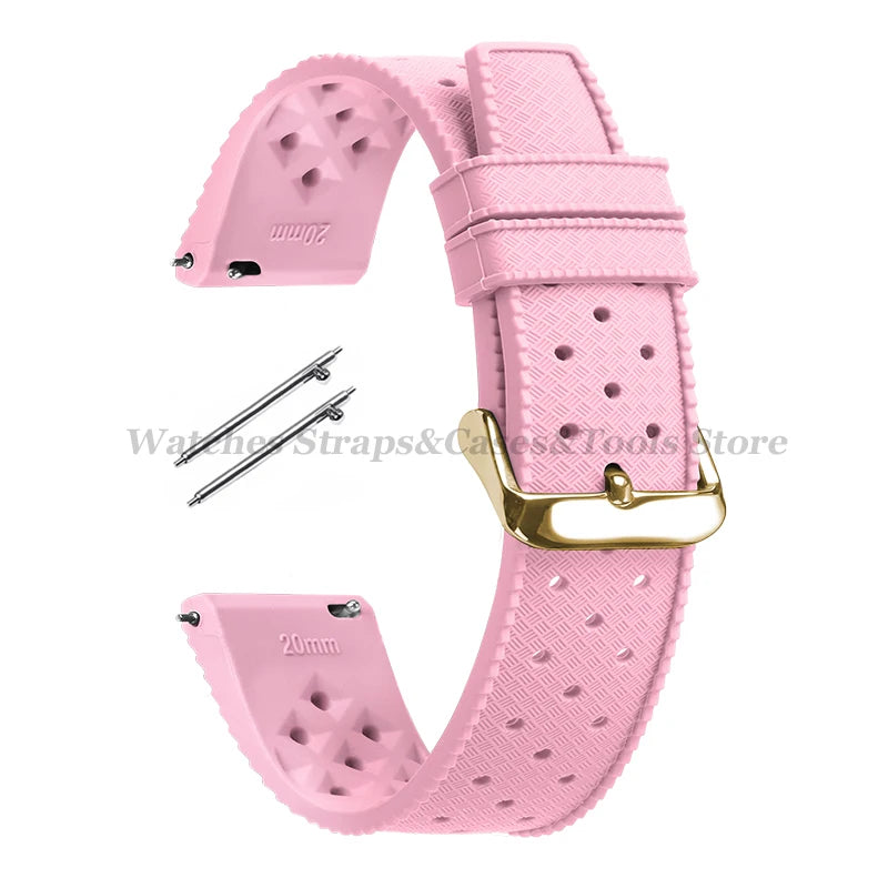 Garmin 18/20/22mm Quick Release Tropic-Style Silicone Band in Pink with Gold Buckle
